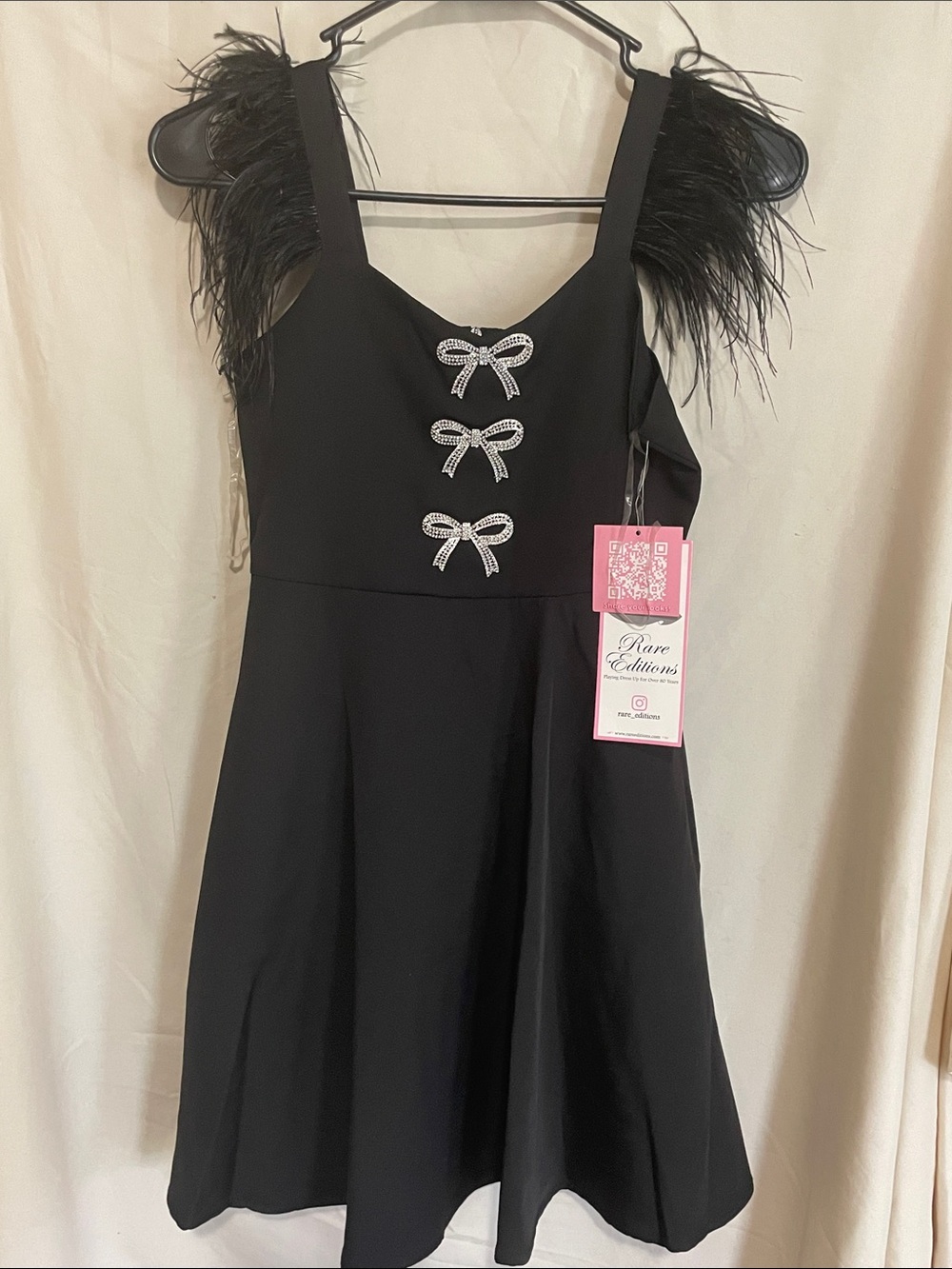 Rare Editions Black Feather-Trim Bow Accent Dress